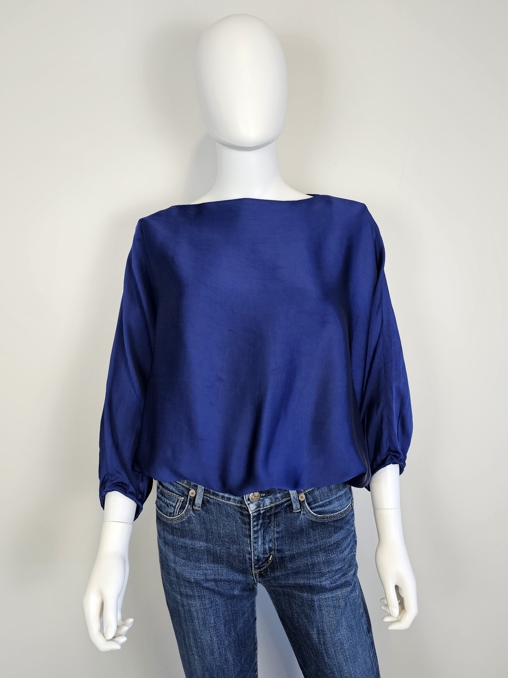 Banana Republic Emerie Satin Deep Sapphire Boatneck Blouse Sz S